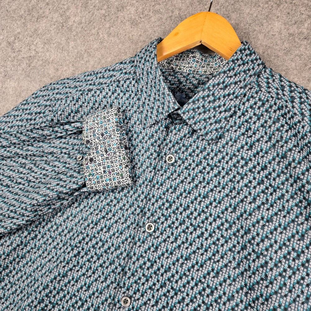 Robert Graham Shirt Mens Large Blue Geometric Long Sleeve Flip Cuff Button Up